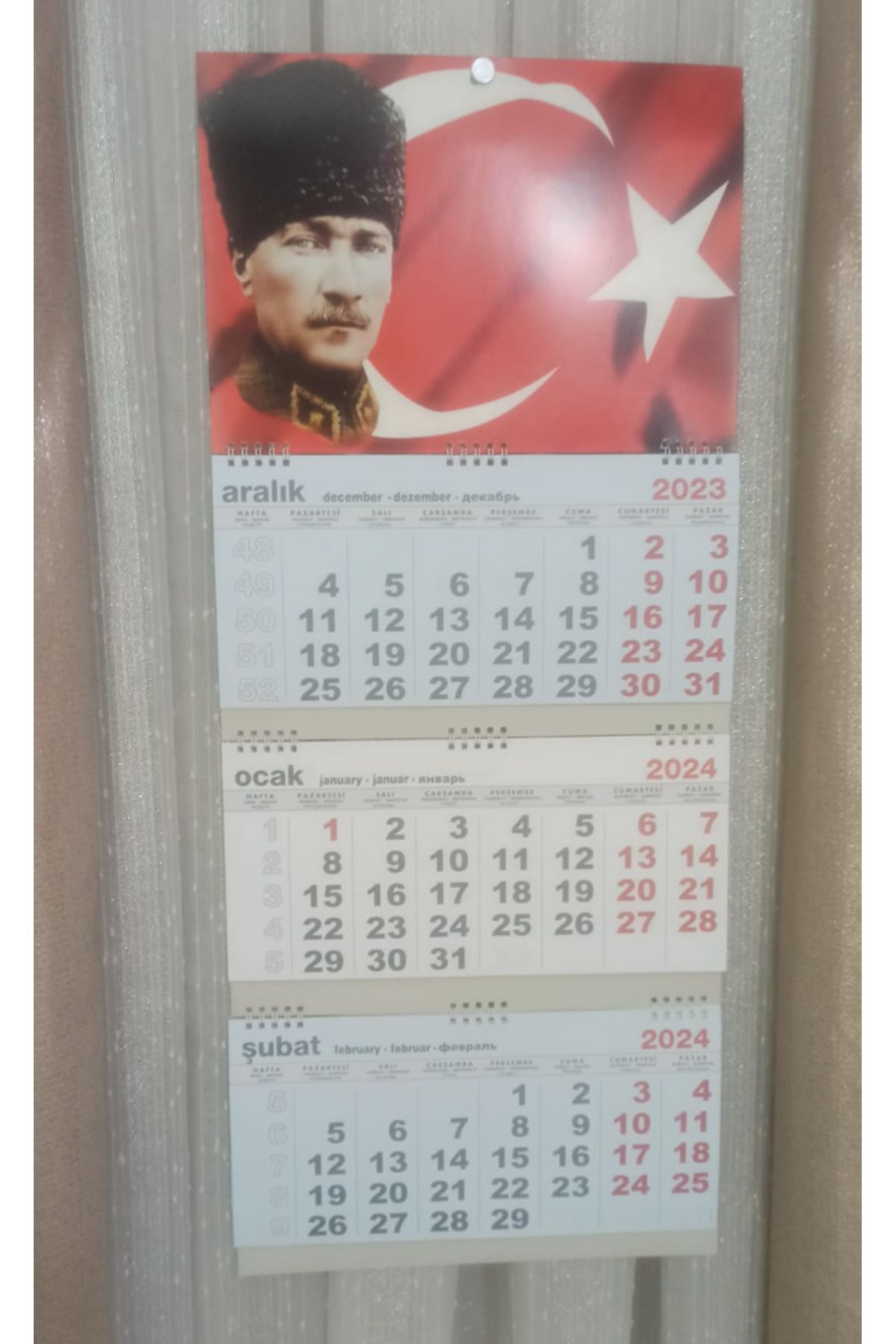 SOYLU 2024 Gemici Duvar Takvimi 33x78cm Büyük Boy Sıvama Kapak Atatürk