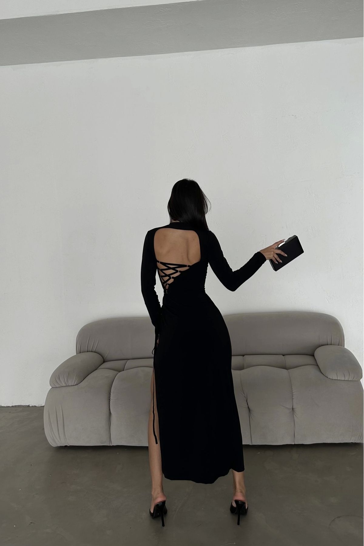 Eka Kadın Siyah Sırt Dekolte Elbise 1026-221380