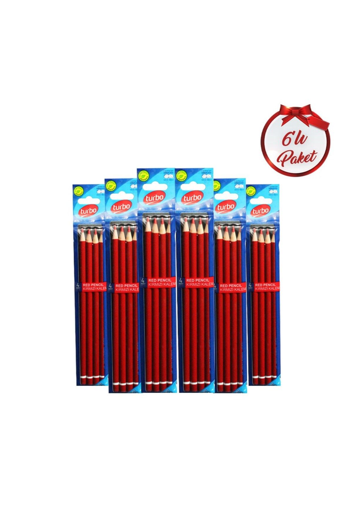 TURBO Kırmızı Kalem Seti 6 Paket 24 Adet Kalem
