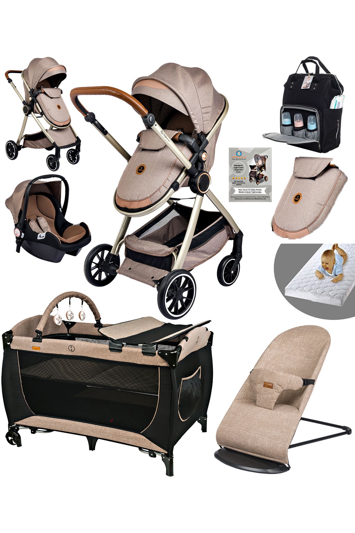 Baby Home 8 In 1 Yeni Doğan Set 990 Travel Sistem Bebek Arabası Anne Yanı Beşik Oyun Parkı Yatak Ana Kucağı