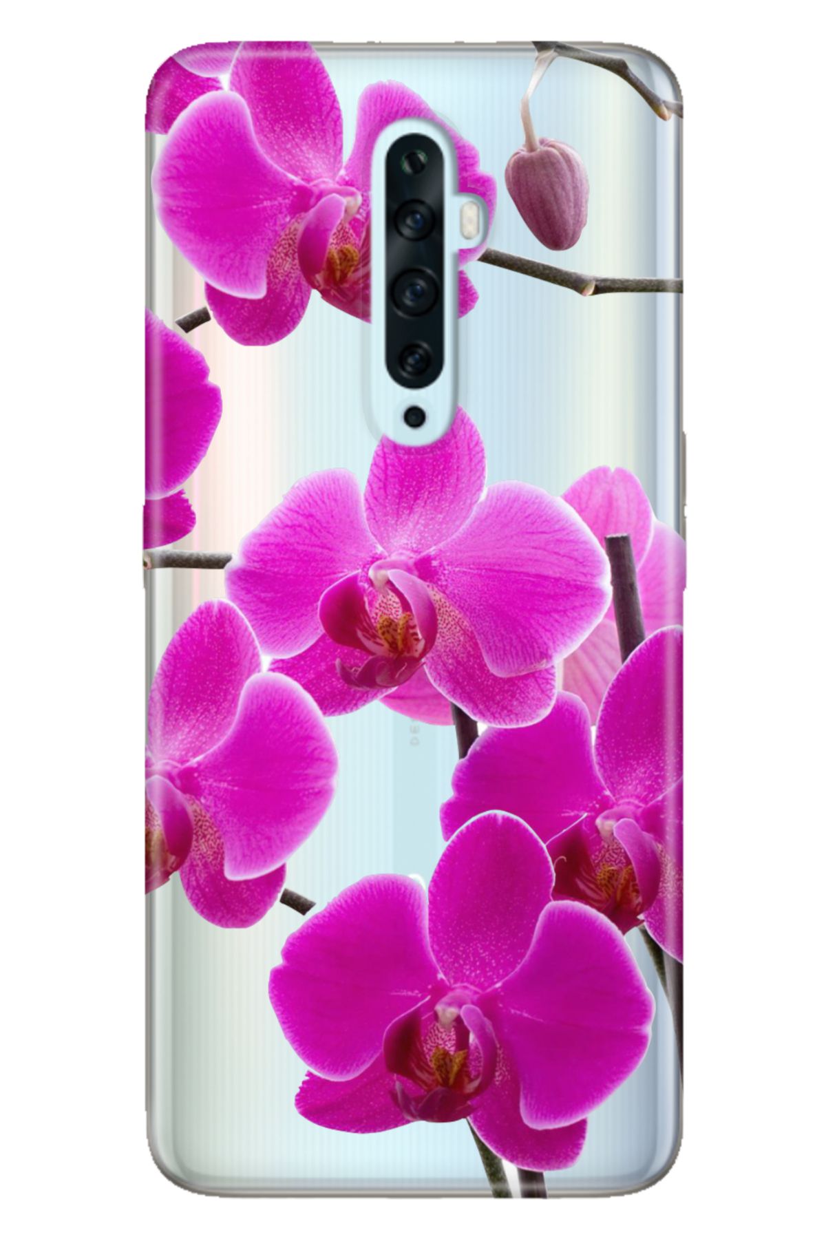 Oppo Reno 2Z Uyumlu Kılıf Silikon Desenli Tam Koruma Resimli Kapak Mor Orkide