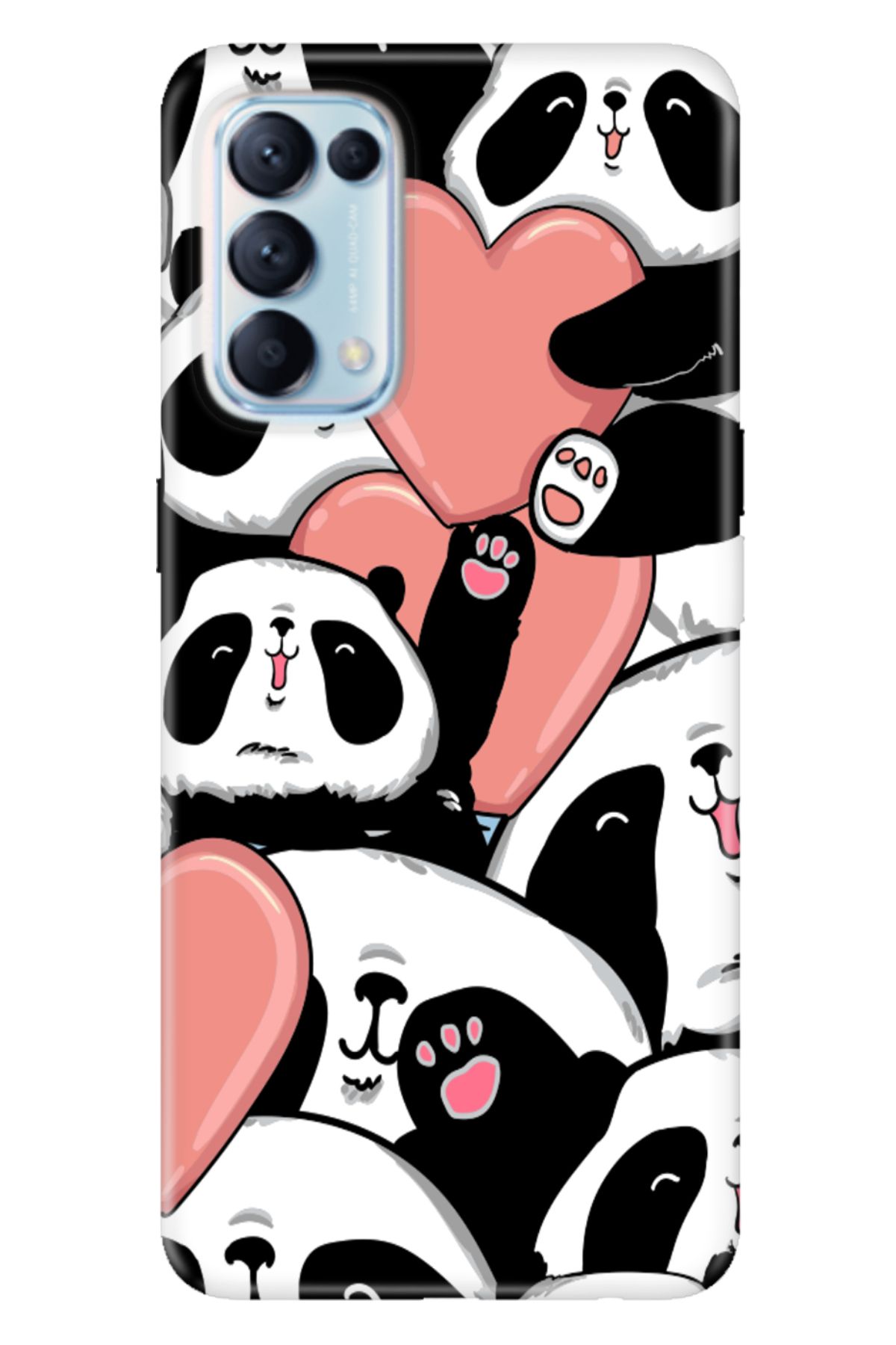 Oppo Reno 5 Uyumlu Kılıf Silikon Desenli Tam Koruma Resimli Kapak Sevimli Panda