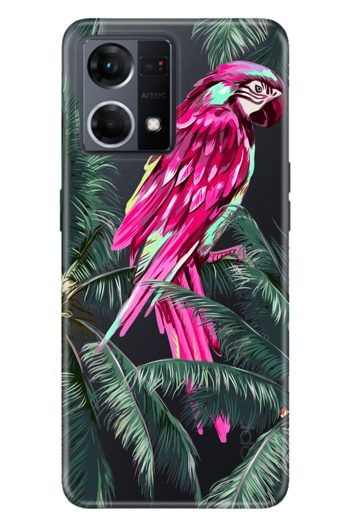 Oppo Reno 7 4G Uyumlu Kılıf Silikon Desenli Tam Koruma Resimli Kapak Papağan