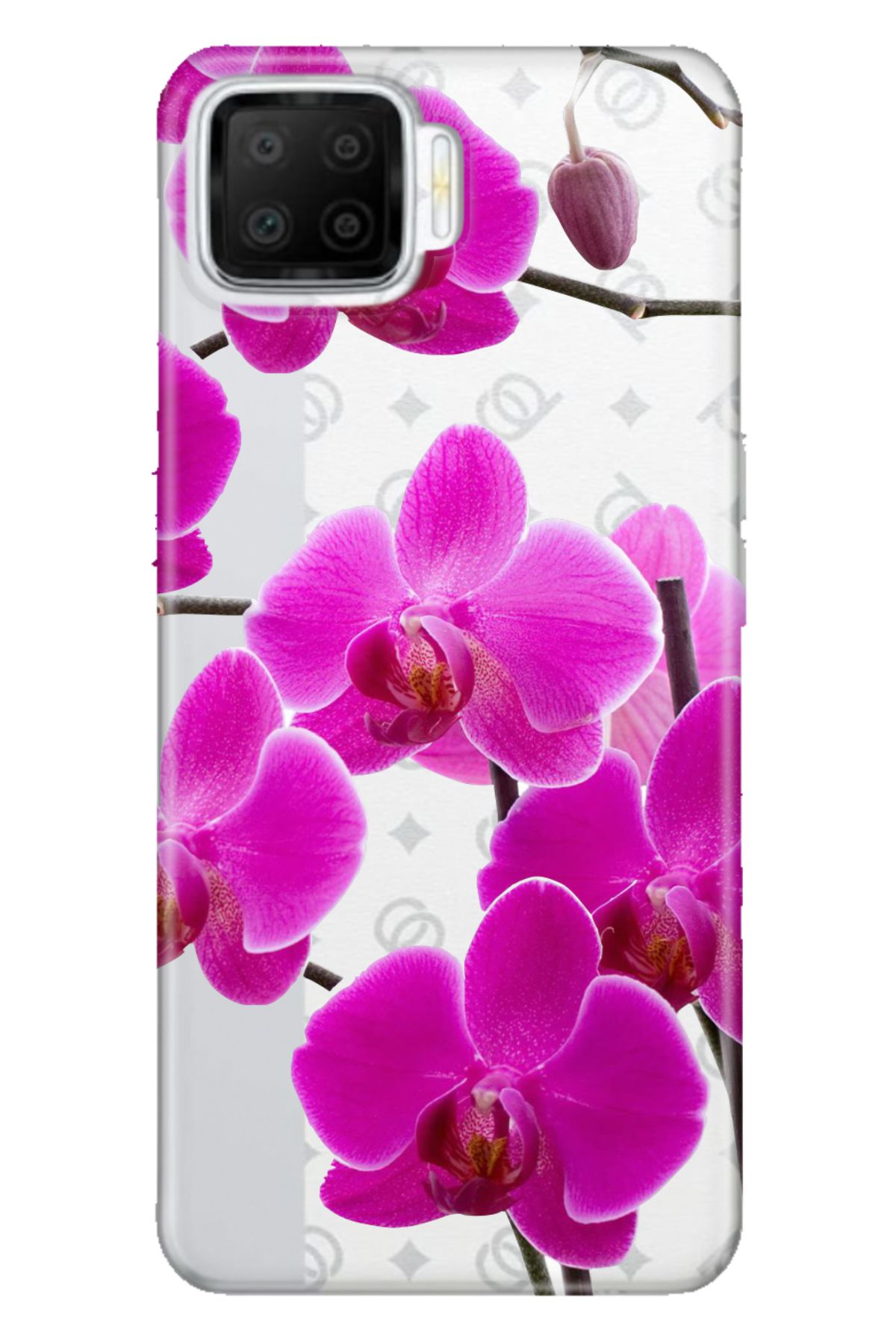 Oppo A73 Uyumlu Kılıf Silikon Desenli Tam Koruma Resimli Kapak Mor Orkide