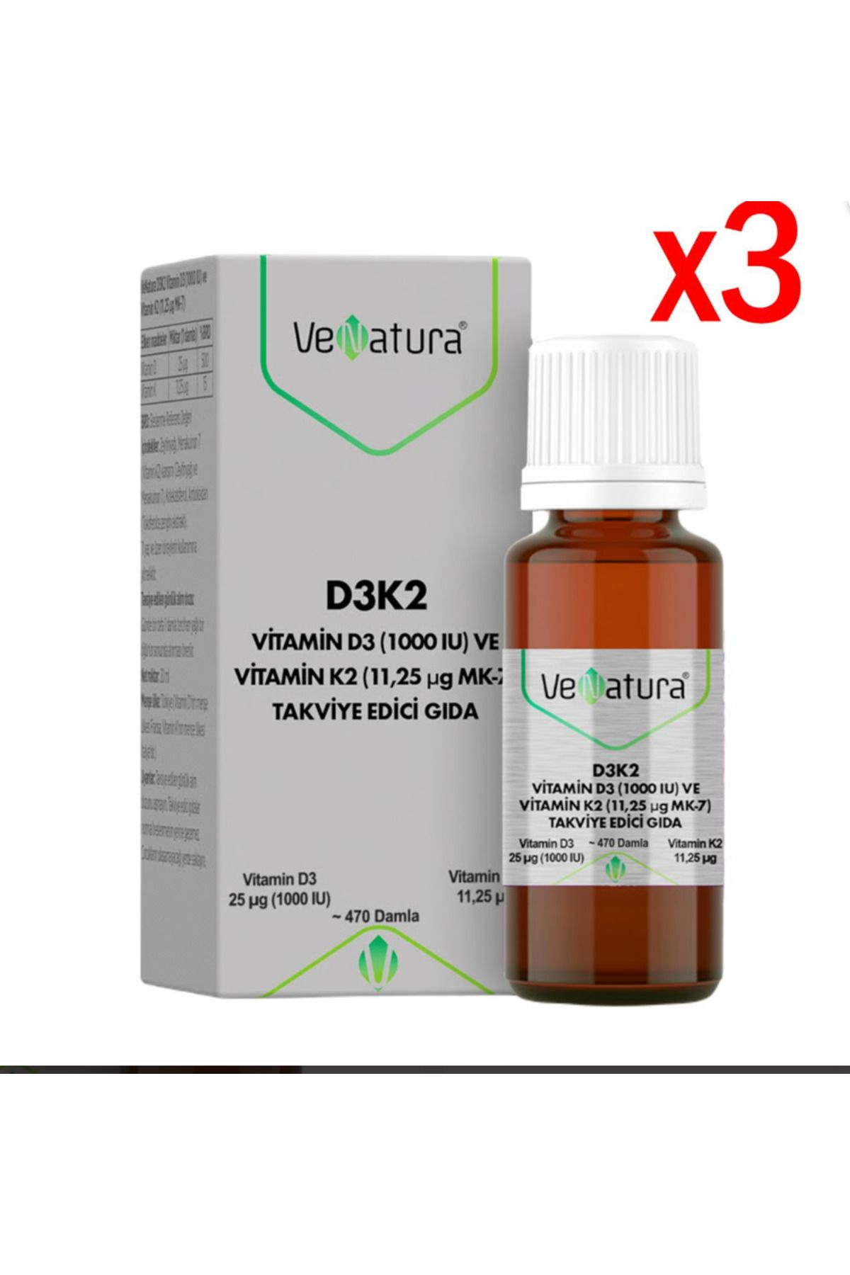 Venatura D3k2 Vitamin D3 1000 Iu 20 ml 3 Adet