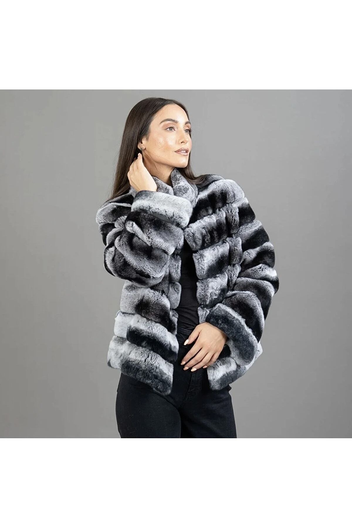 American Tise %100 Original Fur & Fabric & Leather Shortenable Sleeve Luxury Coat %100 Gerçek Mont