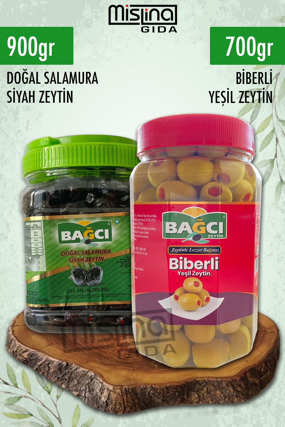 Bağcı Avantaj Paket Siyah Doğal Salamura Zeytin ( 900 gram) ve Yeşil Biberli Zeytin (700 gram)