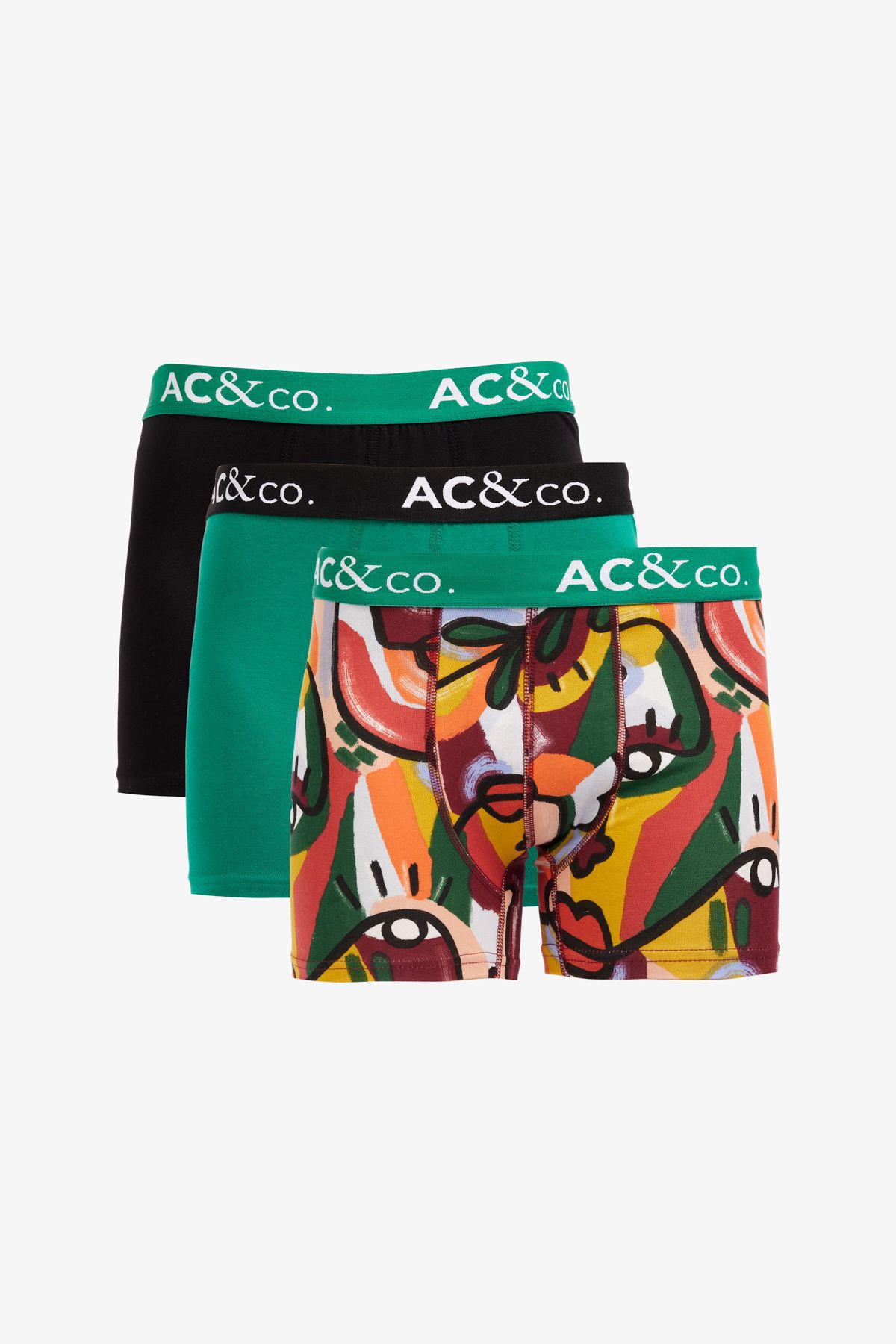 AC&Co / Altınyıldız Classics Erkek Siyah-Yeşil Desenli Pamuklu Esnek 3'lü Boxer Paketi