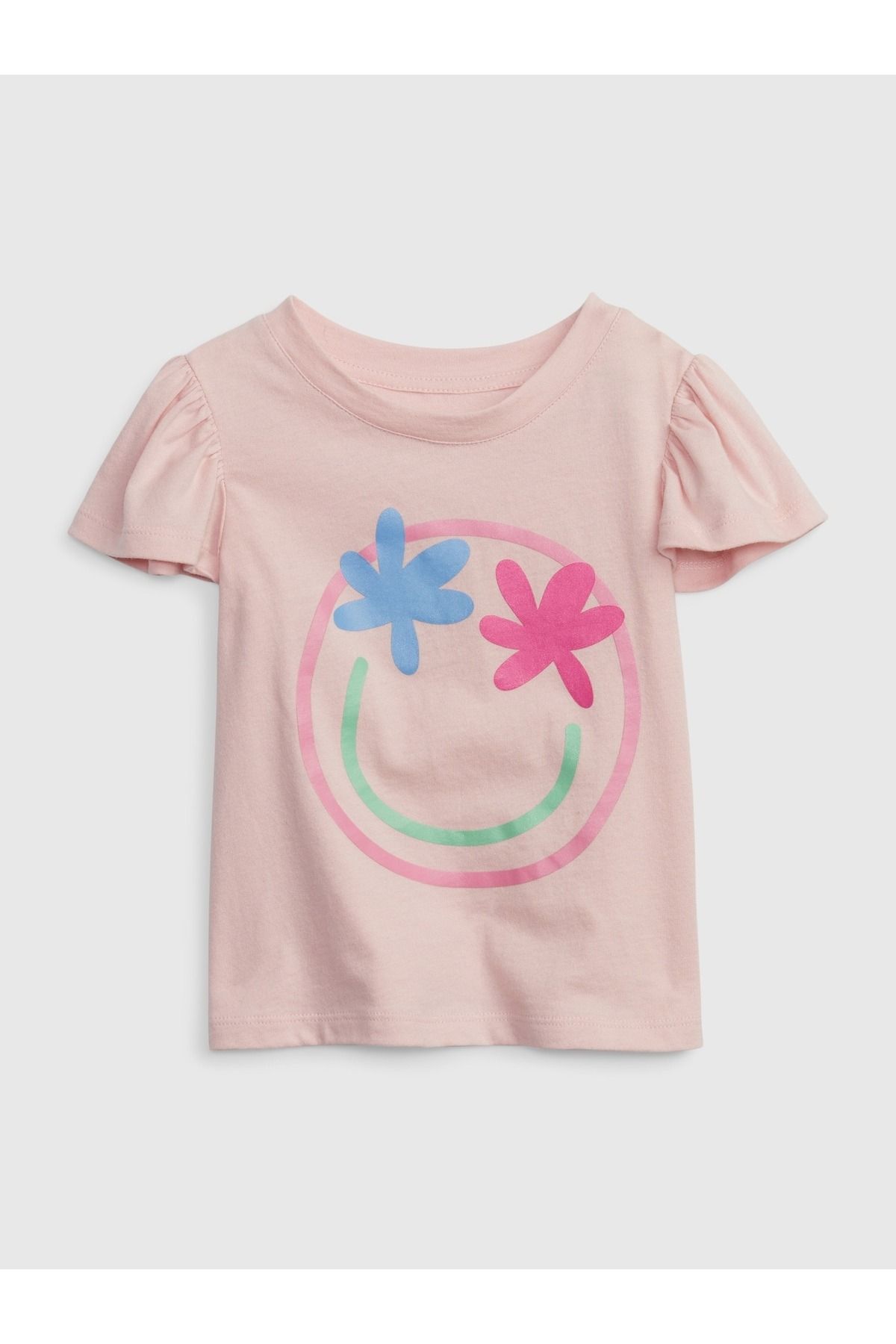 GAP Kız Bebek Pembe %100 Organik Pamuk Fırfır Kol T-shirt