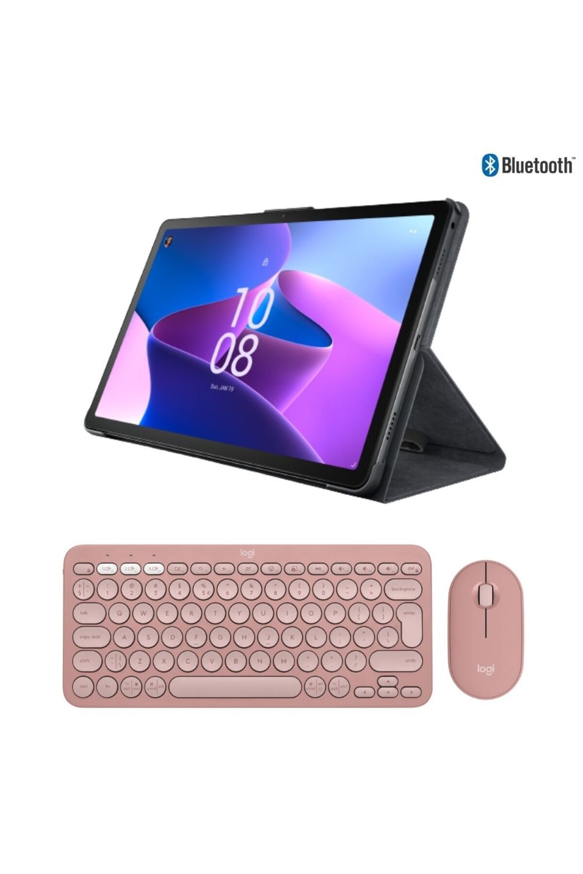 LENOVO Tab M10 Plus 10.6" 4GB+128GB Tablet ZAAS0033TR +Logitech Pebble 2 Kablosuz Klavye Mouse Pembe