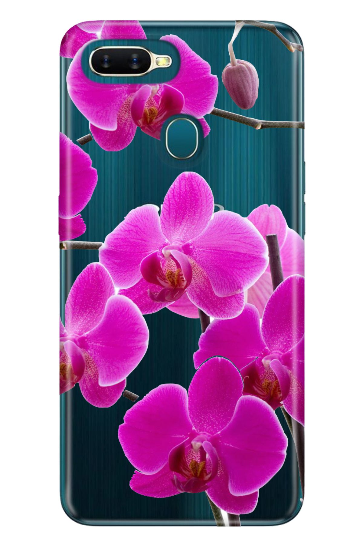 Oppo AX7 A12 A5s Uyumlu Kılıf Silikon Desenli Tam Koruma Resimli Kapak Mor Orkide