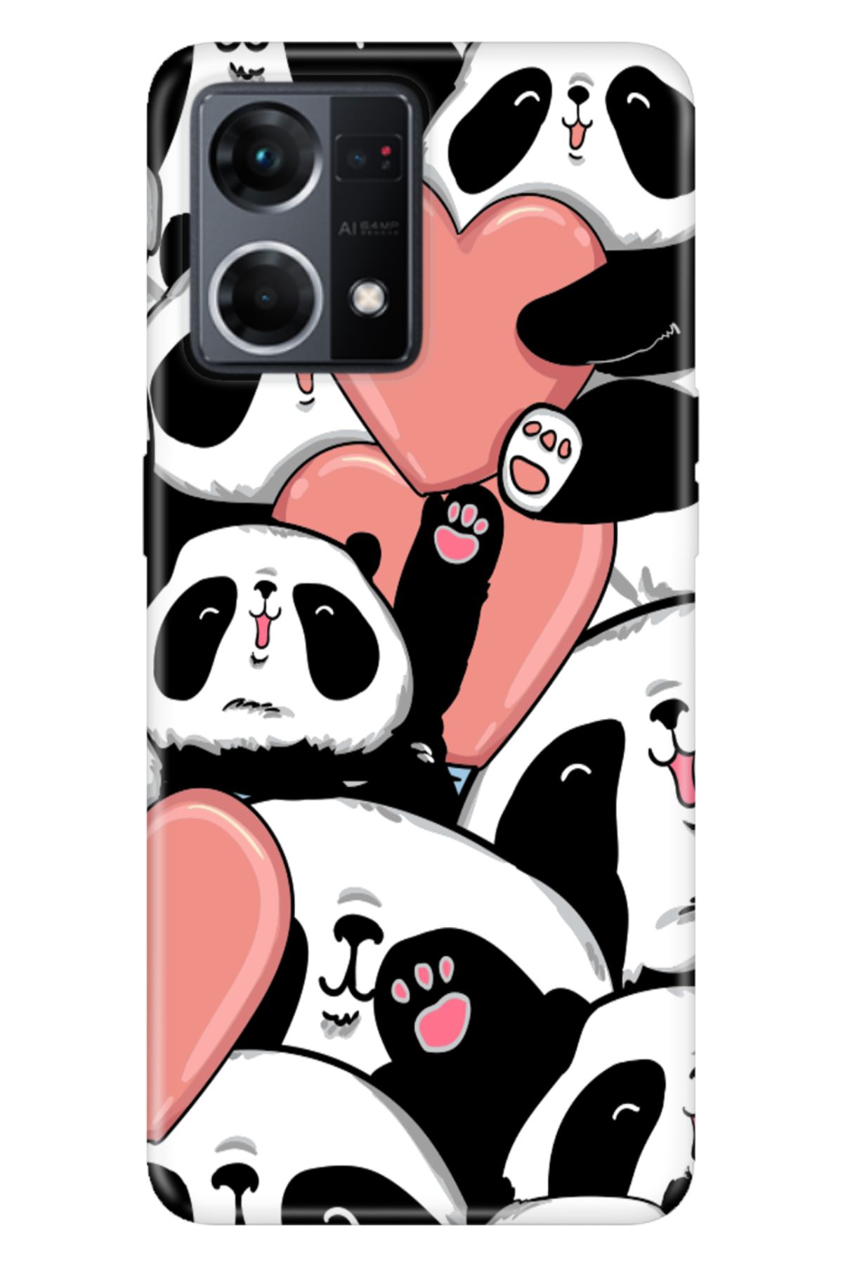 Oppo Reno 7 4G Uyumlu Kılıf Silikon Desenli Tam Koruma Resimli Kapak Sevimli Panda