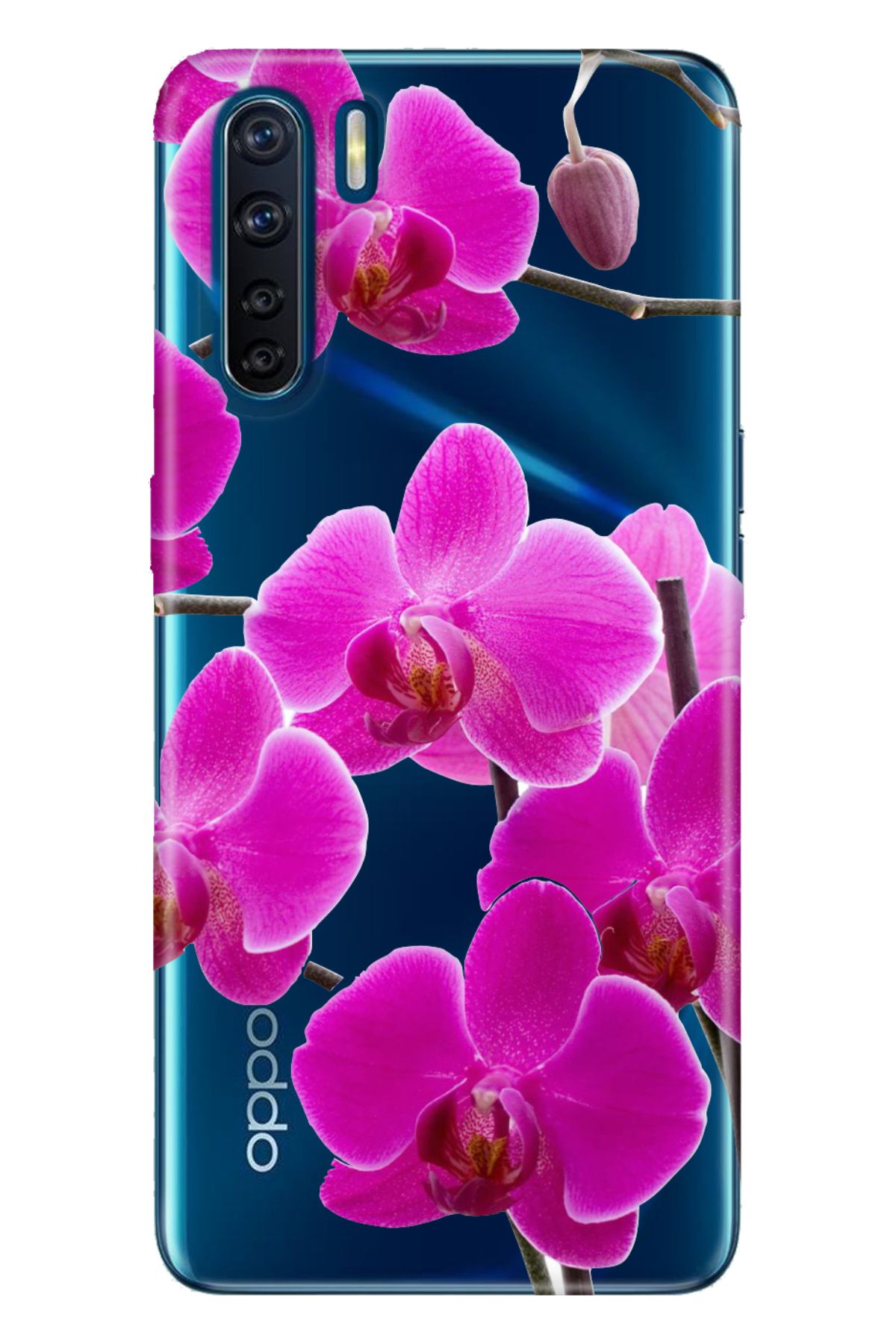 Oppo A91 Uyumlu Kılıf Silikon Desenli Tam Koruma Resimli Kapak Mor Orkide