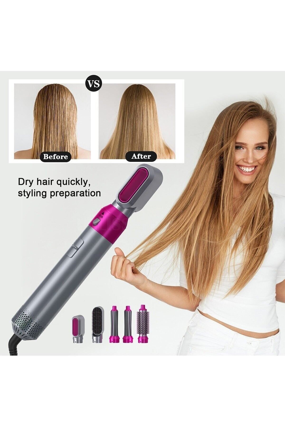 Nikadu 5+1 Hot Air Styler Complete Uzun Saç Şekillendirici Set Üstün Saç Koruması Saç Kıvırma Set