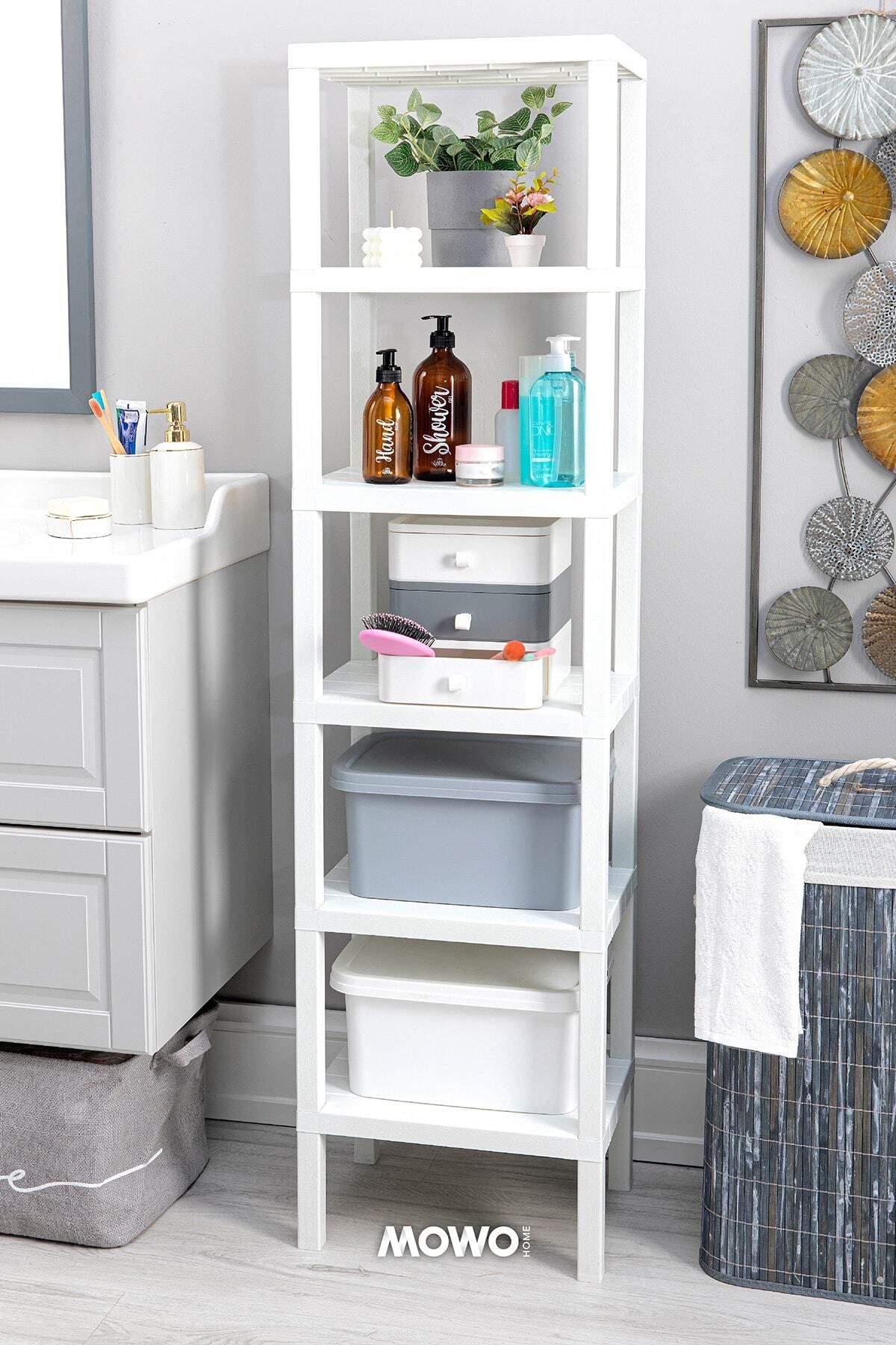 Mowo Home Shelf 6 Katlı Düzenleyici Plastik Raf Ünitesi Beyaz, Kitaplık, Banyo, Mutfak Rafı