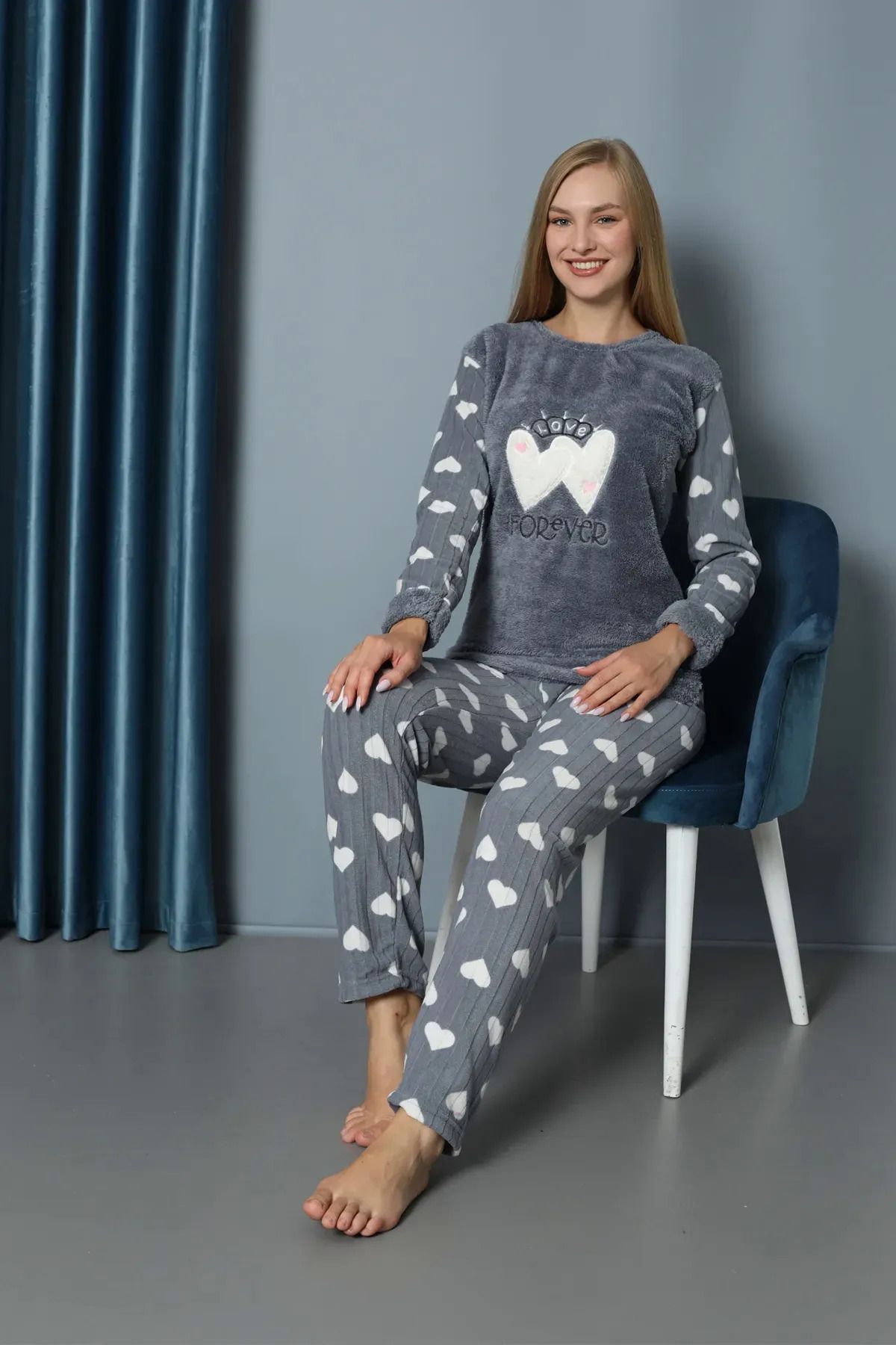 Sude Kışlık Polar Pijama Takımı Peluşlu Desenli Pijama Takım