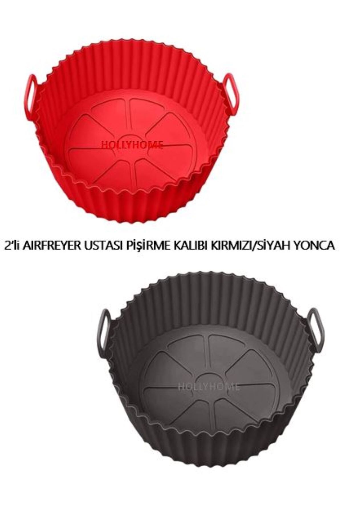 HOLLYHOME 2 Parça Pratik Silikon Airfryer Pişirme Kağıdı SİYAH/KIRMIZI YONCA Fırın Mikrodalga Kalıbı HH
