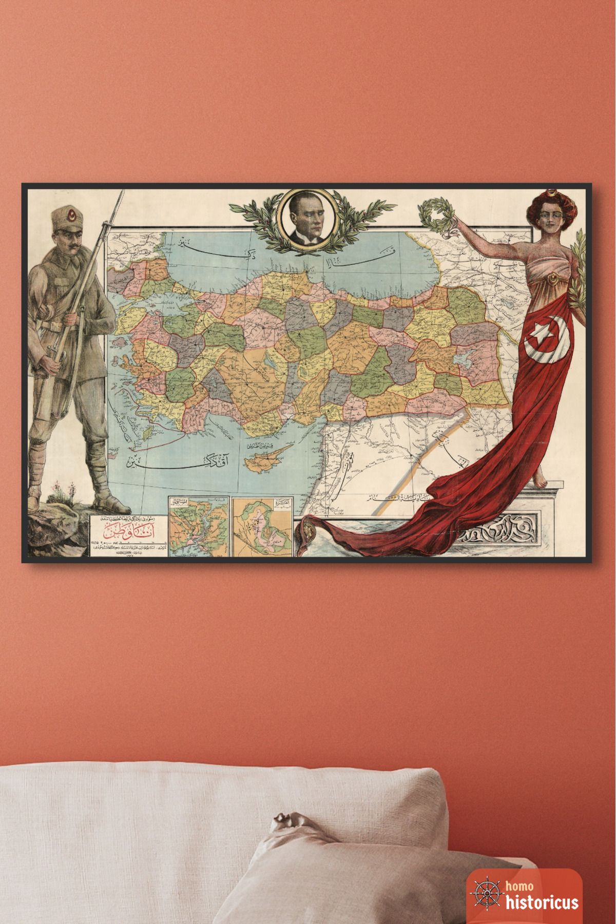 Homo Historicus 1927 Türkiye Haritası | Eski Türkiye Haritası | Tarihi Harita | Tarih Posteri | Atatürk Posteri