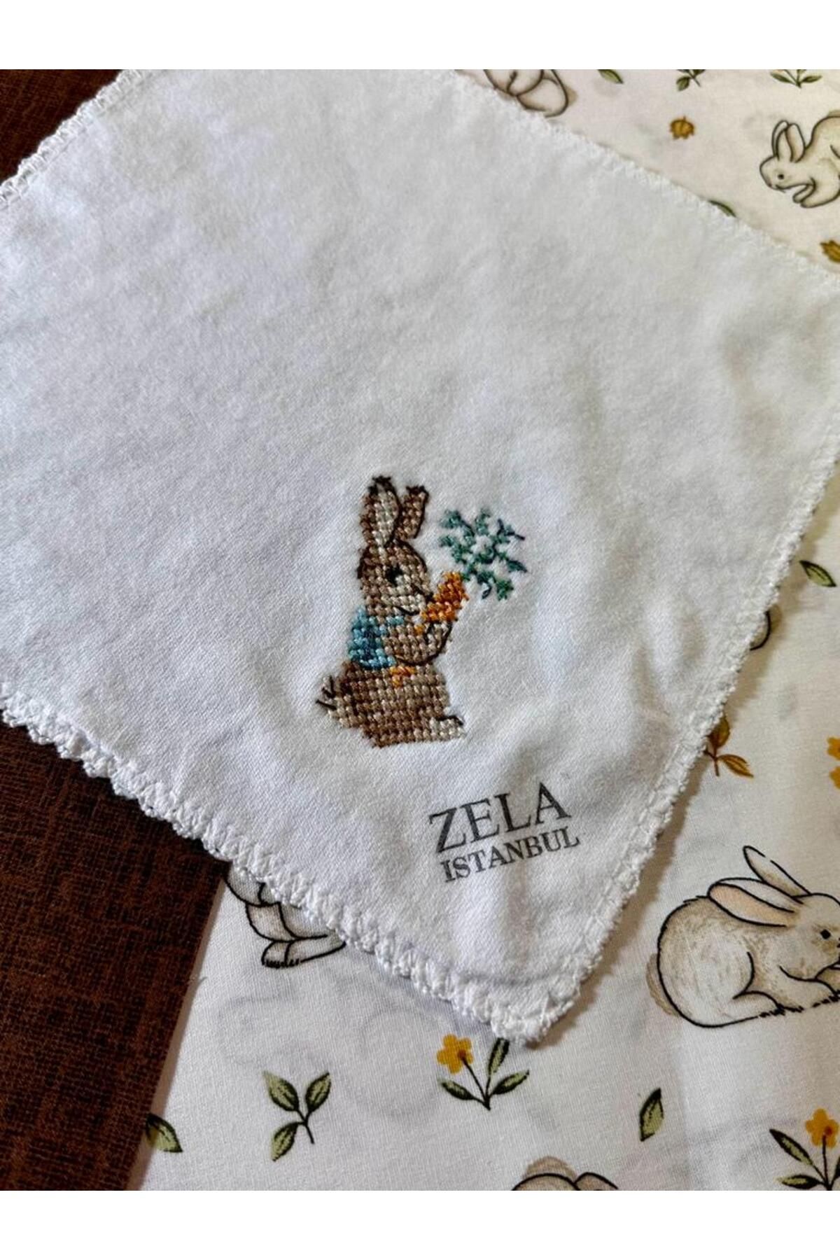 ZELA El nakışı bebek mendili havuçlu tavşan desenli model