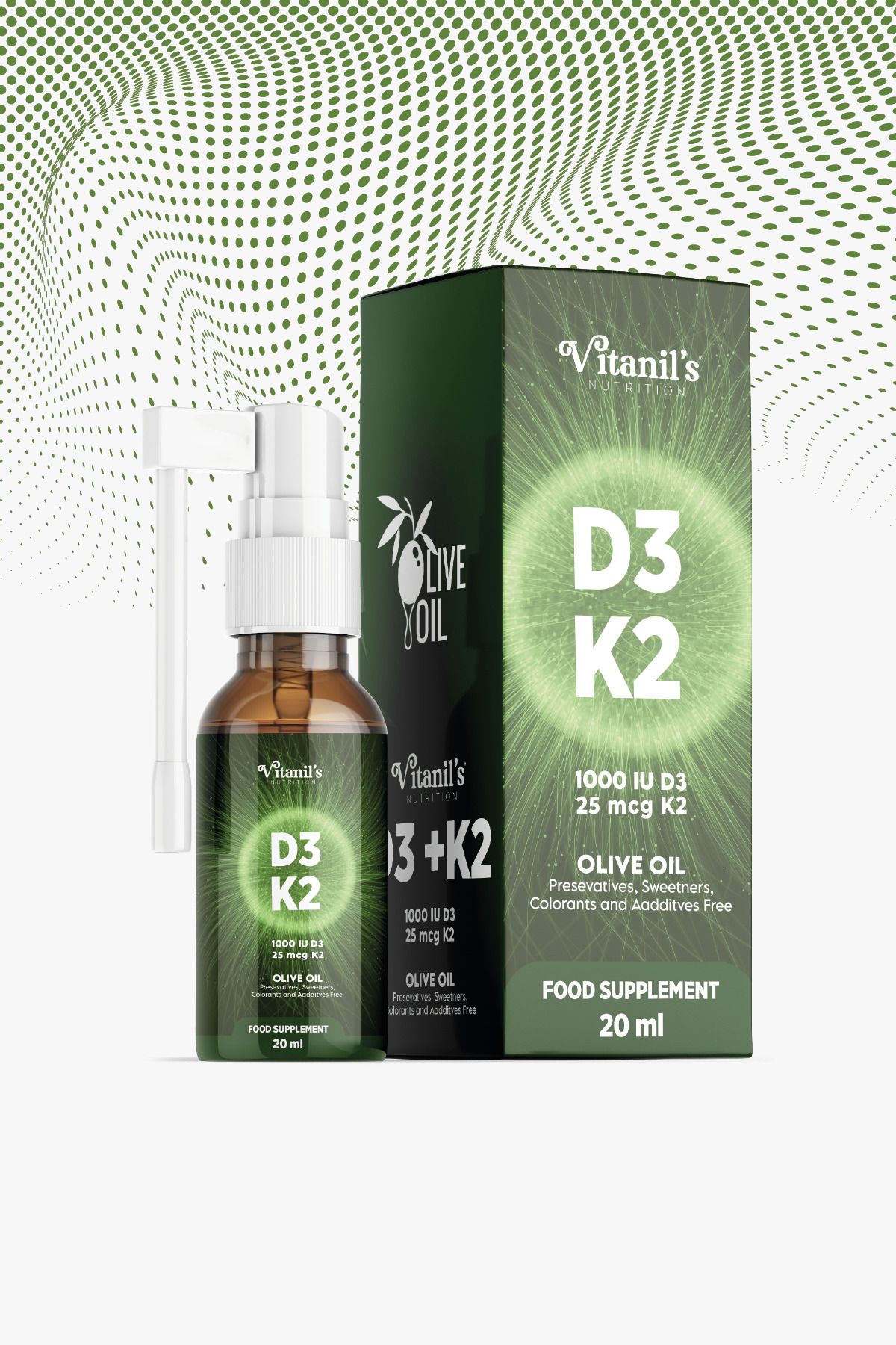 Vitanil's Nutrition D3 K2 Vitamini - 1000 Iu Vitamin D3 Ve 25 Mcg Vitamin K2 - 20 ml Sprey Form