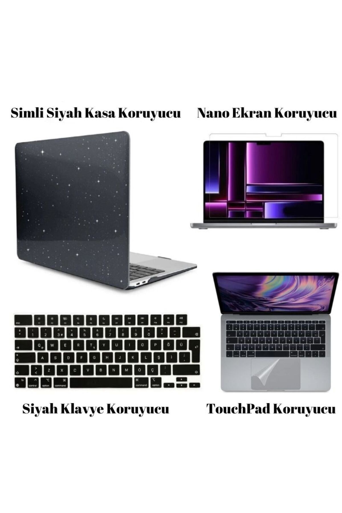 Nezih Case Macbook 13.3 Pro 2020 2021 A2338/a2686/a1708/ 360 Derece Full Korumalı 4'lü Set