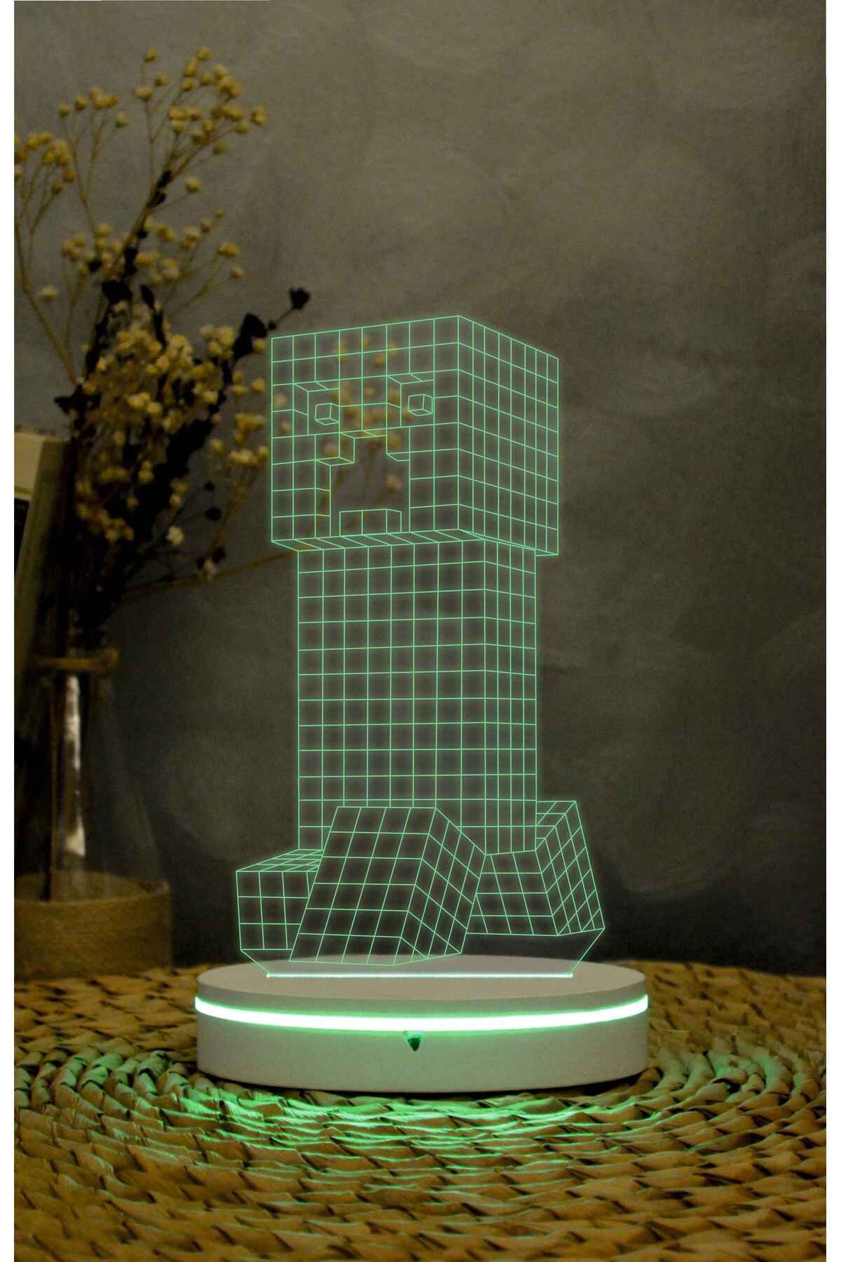 Yubi Design Creeper , Minecraft - 3 boyutlu led lamba 16 renk dekoratif anime gece lambası 3D