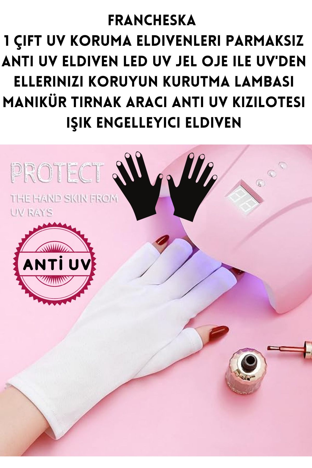 Francheska 1 çift UV koruma Eldivenleri parmaksız Anti UV eldiven LED UV jel oje ile UV'den ellerinizi koruyun
