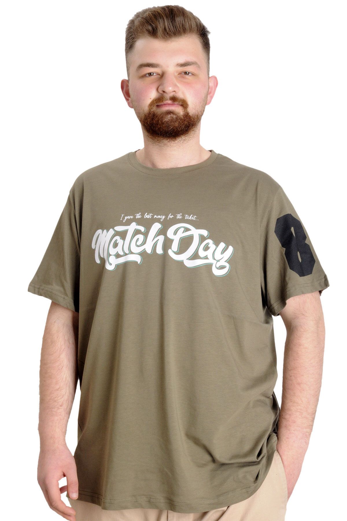 Modexl Büyük Beden Erkek T-shirt Match Day 23155 Haki
