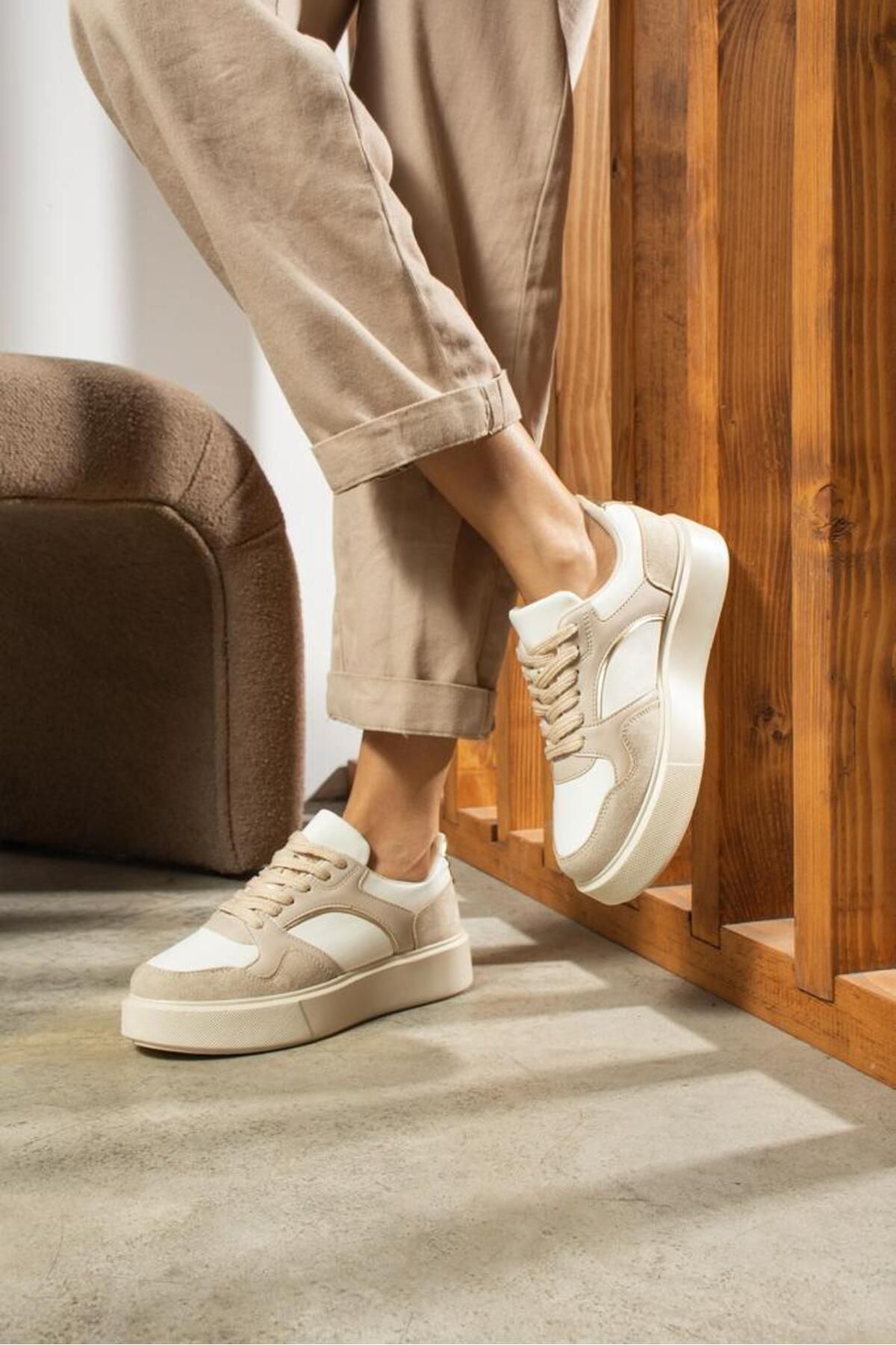 Yula Fashion Shoes Mika Bej Kadın Spor Ayakkabı Sneaker