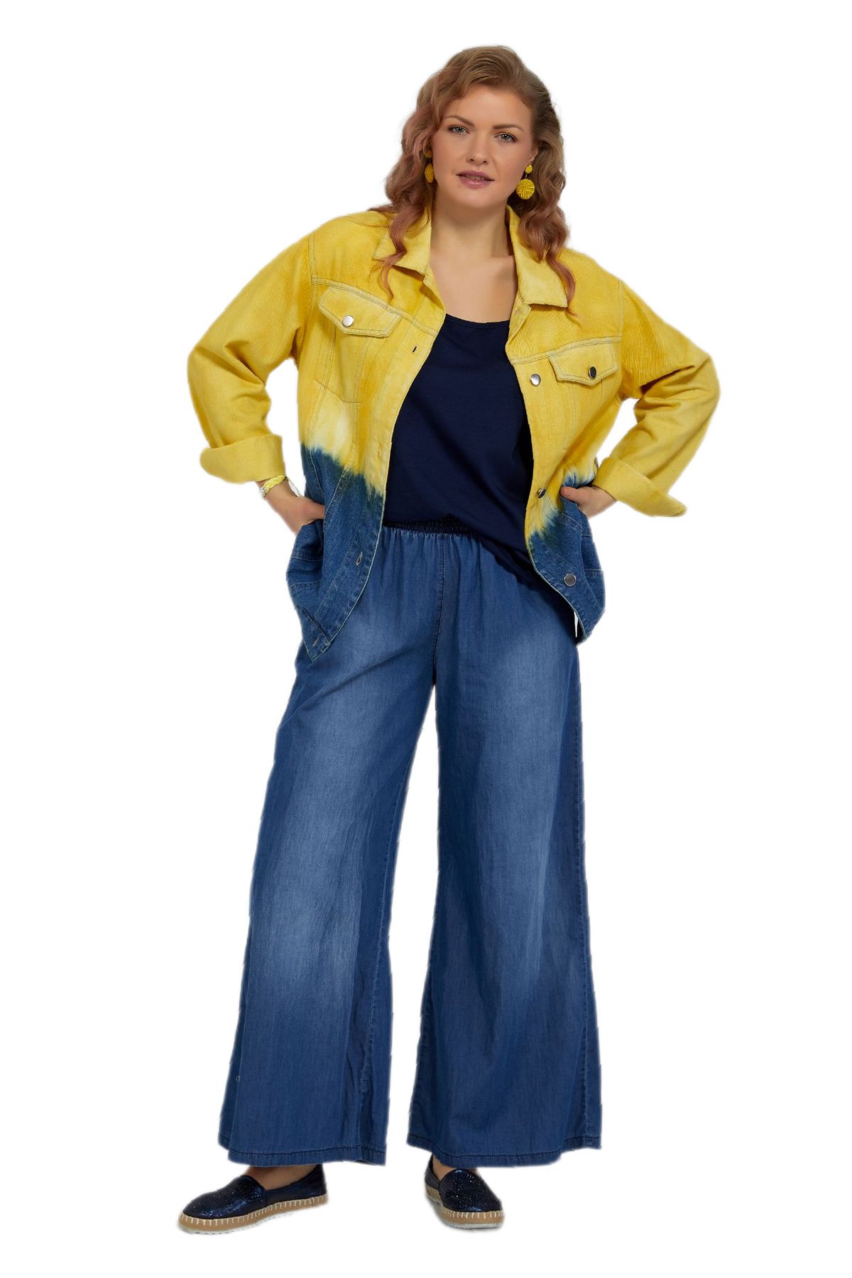 Genel Markalar Kadın Büyük Beden Ceket Lm15041 Jean Düğme Kapama Çift Renk-sarı