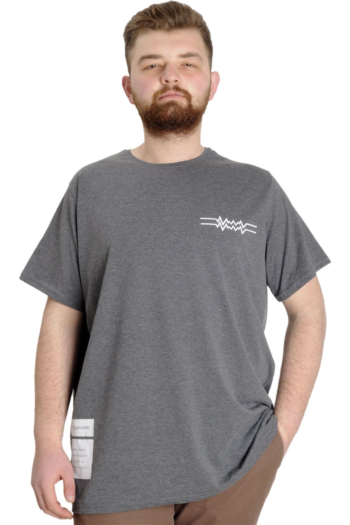 Modexl Mode Xl Büyük Beden Erkek T-shirt Telepathıc 23132 Antramelanj