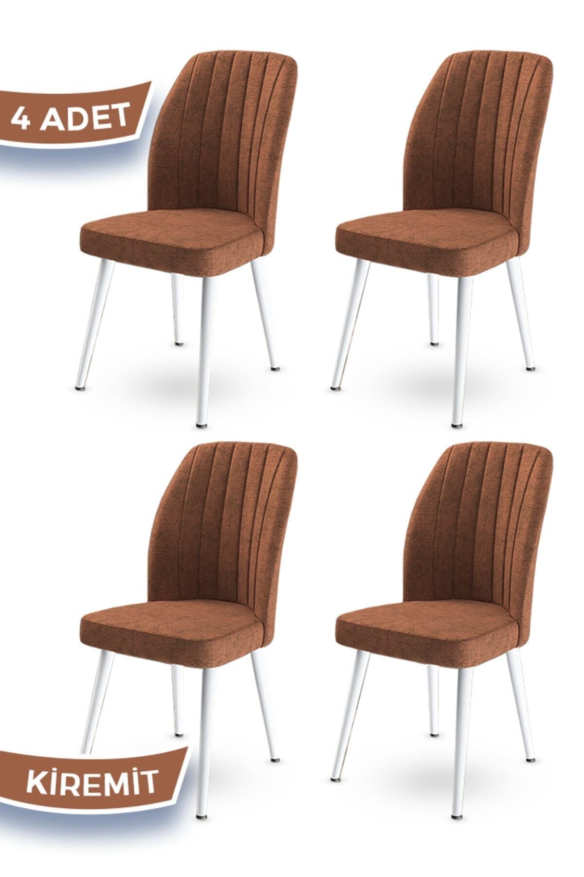 Canisa Concept Platinum Serisi Üst Kalite Mutfak Sandalyesi 4 Adet Kiremit Sandalye Metal Beyaz Iskeletli