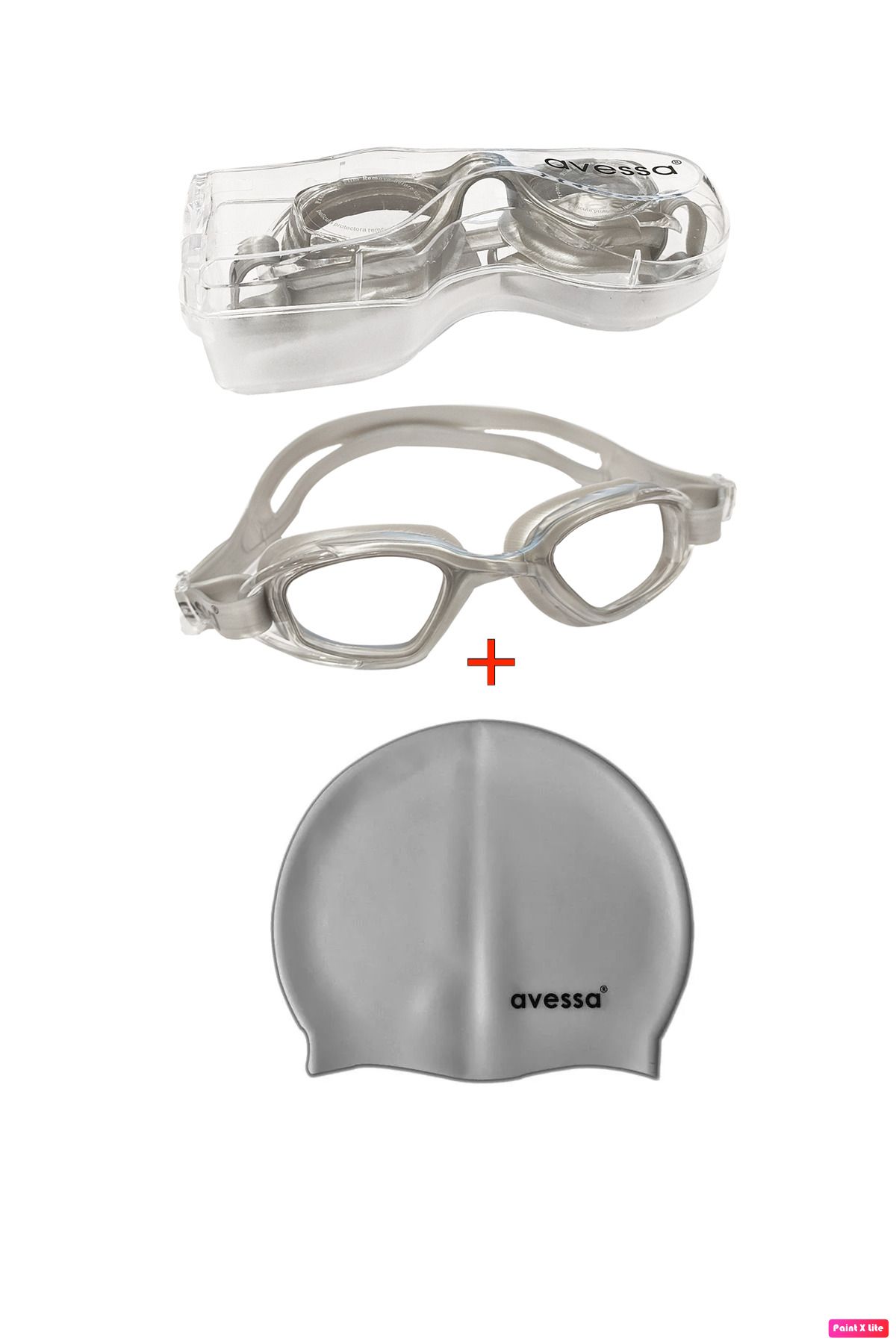 Avessa GS-7 2'li Yetişkin Unisex Havuz Seti Antifog Yüzücü Deniz Gözlüğü Havuz Gözlüğü Gri + Silikon Bone