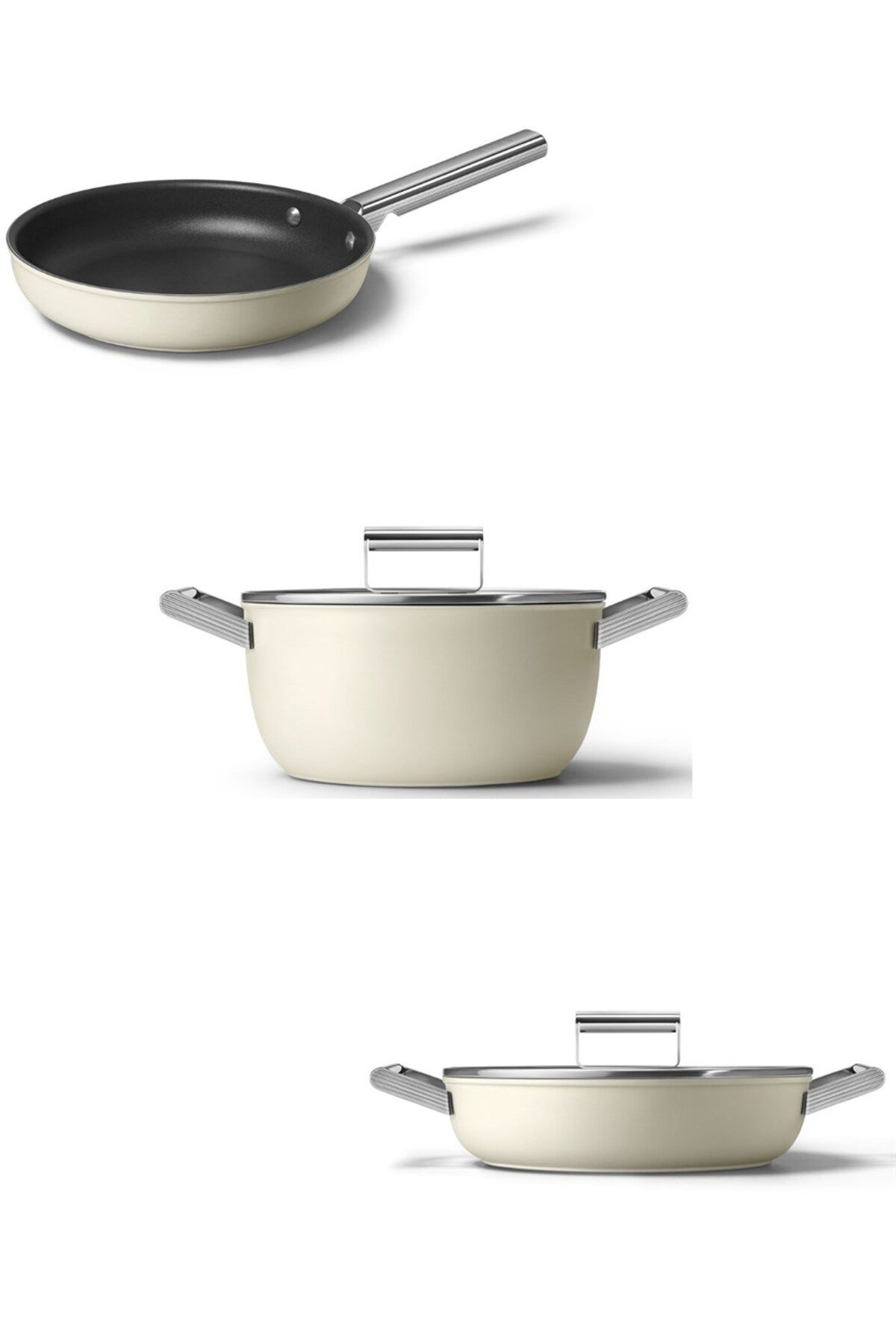Smeg Cookware 50's Style Krem 3'lü Tencere, Tava, Pilav Tenceresi