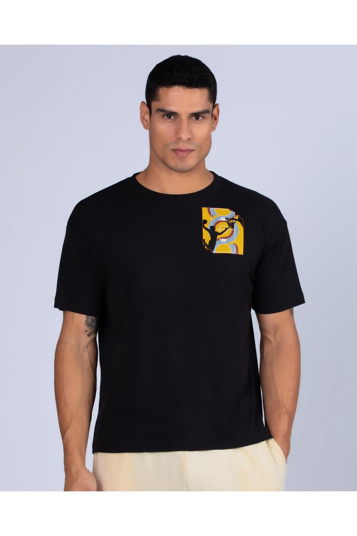 Kappa Authentic Graphik Varis Erkek Siyah Regular Fit Tişört