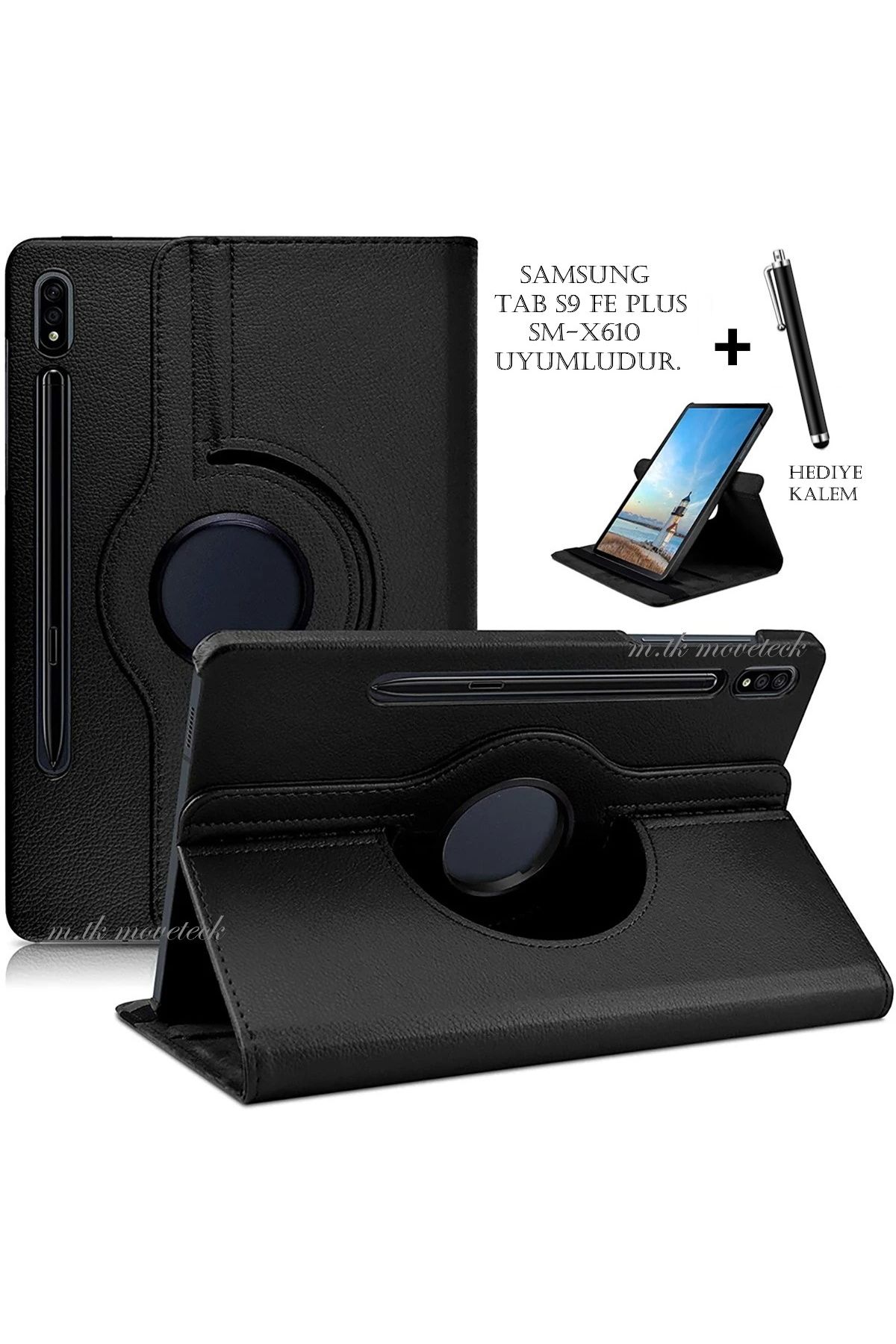 m.tk moveteck Samsung Galaxy Tab S9 Fe Plus 12.4 inç Sm-X610 Kılıf 360 Dönen Kapaklı Standlı Tablet ve Kalem Set