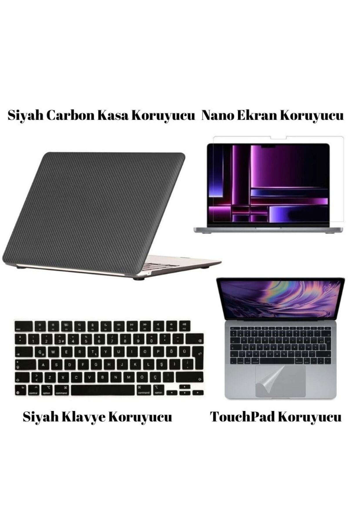 Nezih Case Macbook 13.3 Pro 2020 2021 A2338/a2686/a1708/a1990 360 Derece Full Korumalı 4'lü Set