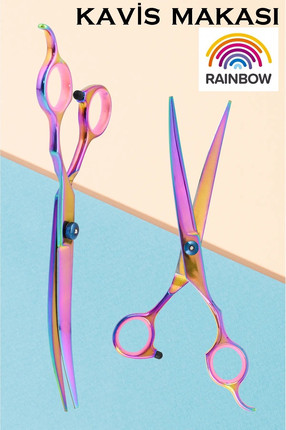 Xolo Rainbow Kat Fule Kavisli Saç Kesim Makası Profesyonel Şekil Makası Berber Kuaför XLQ510