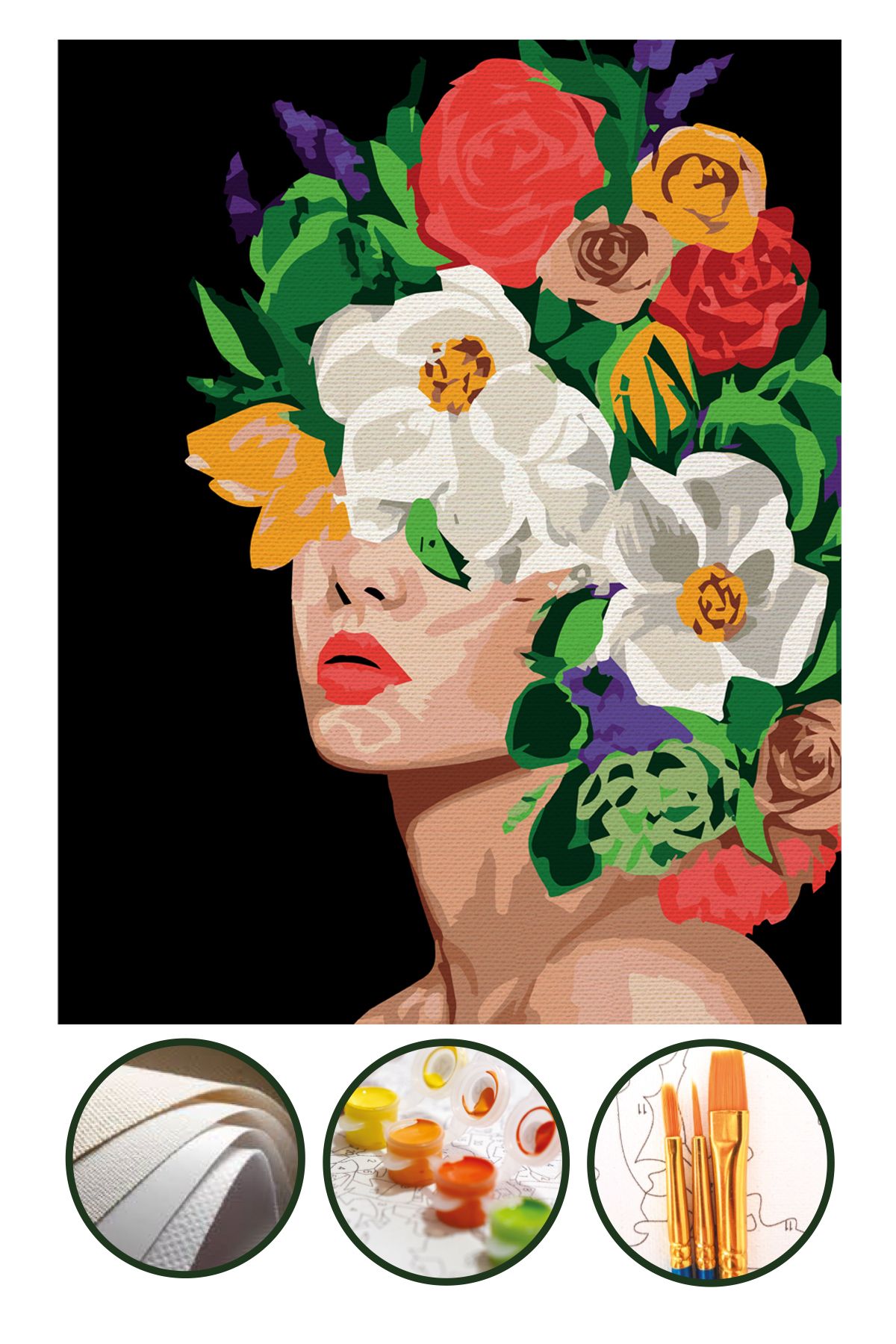 Palmiye Hobi Sanat Kırtasiye Sayılarla Boyama Hobi Seti Fırça Boya Dahil (Çıtasız Bez) 40x50 CM - Çiçek Deryası