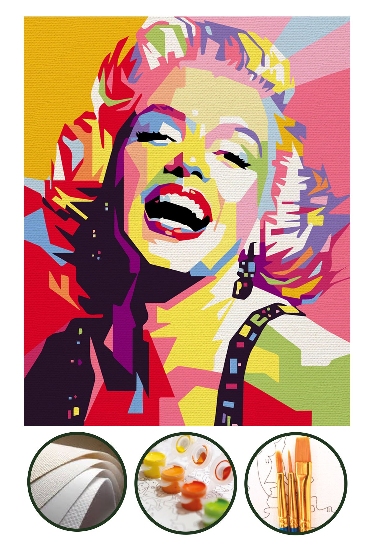 Palmiye Hobi Sanat Kırtasiye Sayılarla Boyama Hobi Seti Fırça Boya Dahil (Çıtasız Bez) 40x50 CM - Marilyn Monroe
