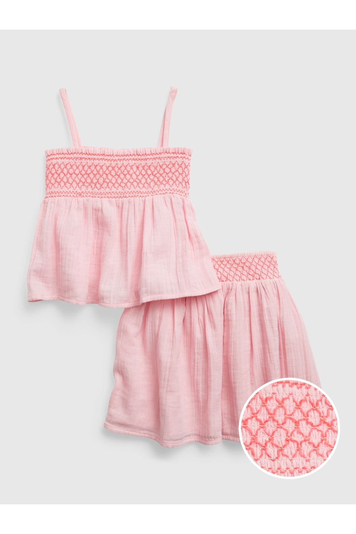 GAP Kız Bebek Pembe Büzgülü Gauze Outfit Set