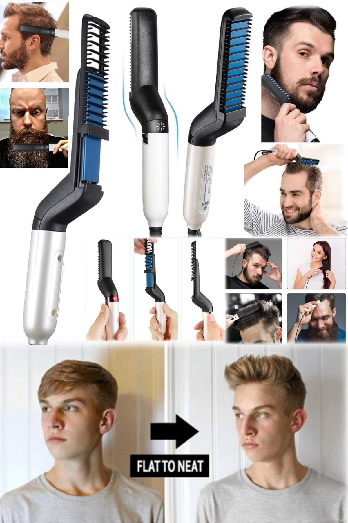 Nikadu Çok Fonksiyonlu Saç Fırçası Erkekler Elektrikli Saç Tarak Hızlı Saç Sakal Düzleştirici Kıvırcık Içi