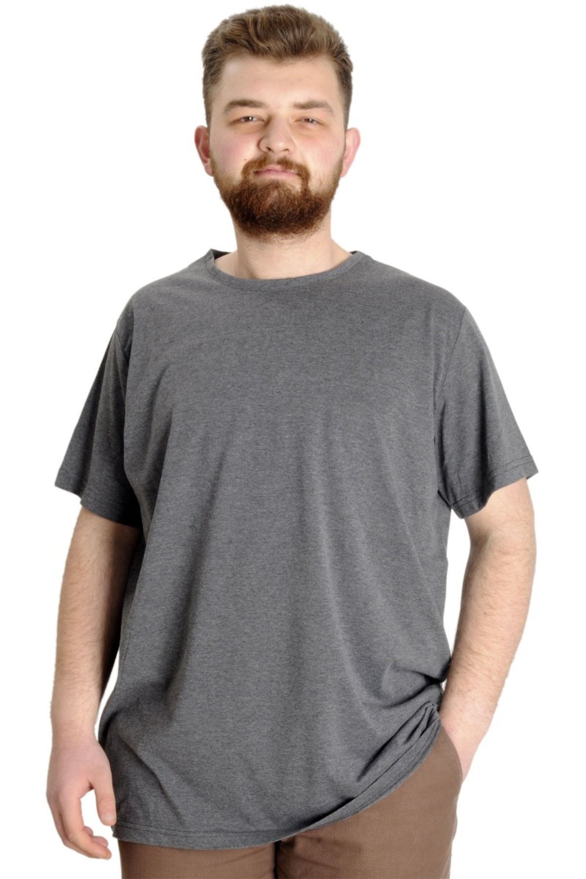 Modexl Mode Xl Büyük Beden Erkek T-shirt Basic 20031 Antramelanj