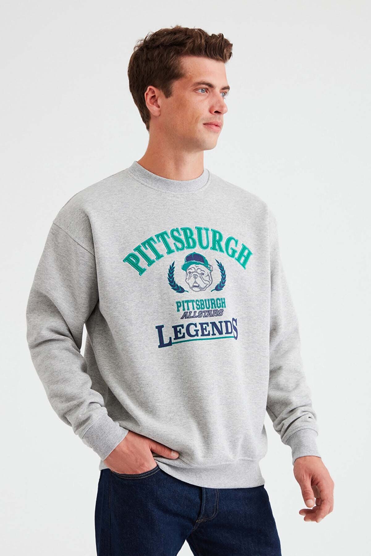 GRIMELANGE Legends Erkek Kolej Aplike Nakışlı Regular Fit Sweatshirt