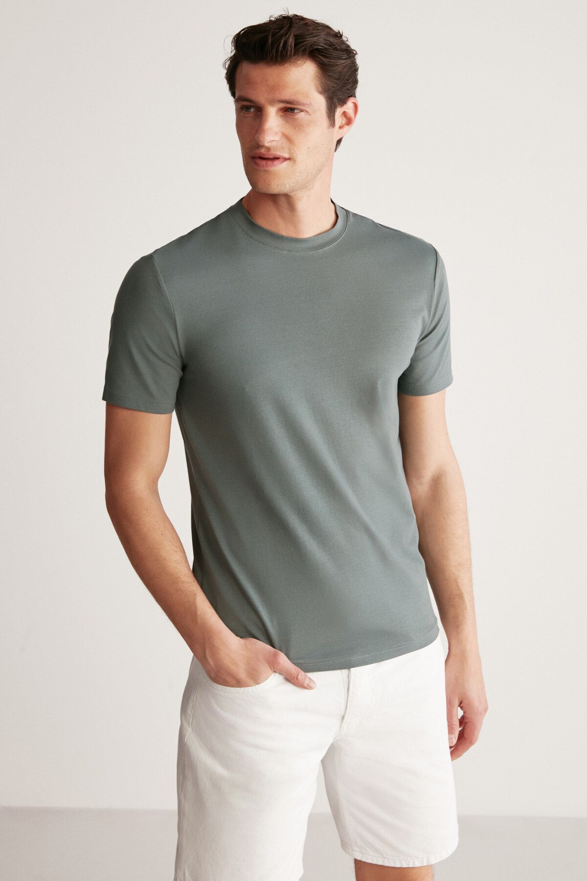 GRIMELANGE Chad Erkek Slim Fit Ultra Esnek Yeşil T-shirt