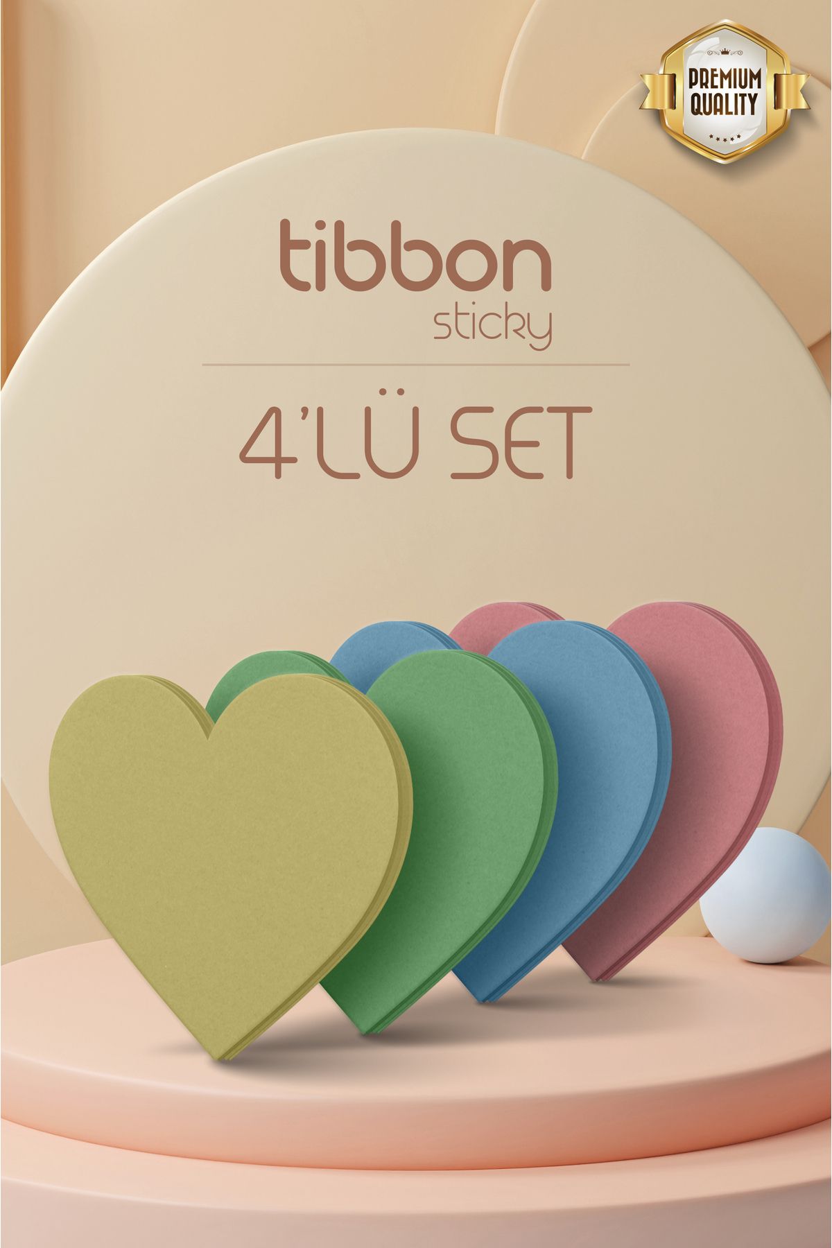 Tibbon Sticky Yapışkan Notluk 4 Renk Kalp Desenli Post-it 142