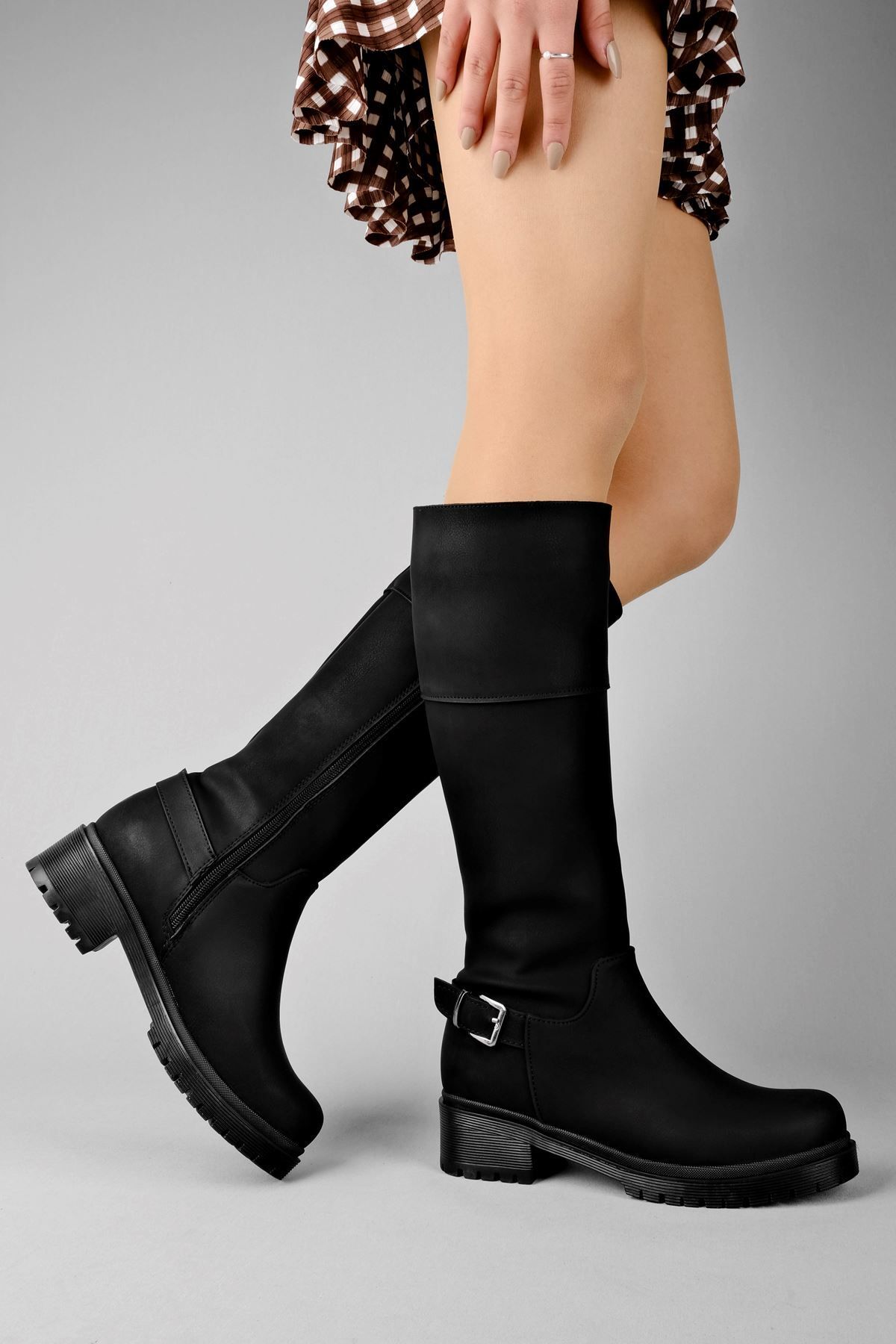 LAL SHOES & BAGS Breda Kadın Çizme Kenarı Tokalı-siyah