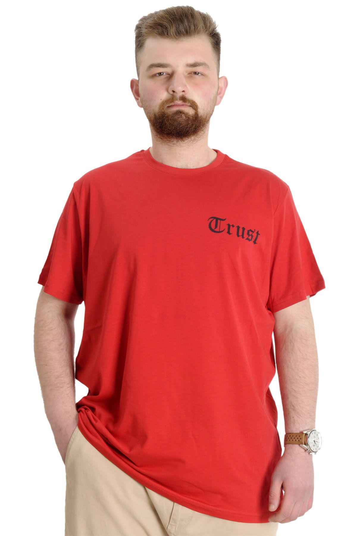 Modexl Mode Xl Büyük Beden Erkek T-shirt Trust 23150 Kırmızı