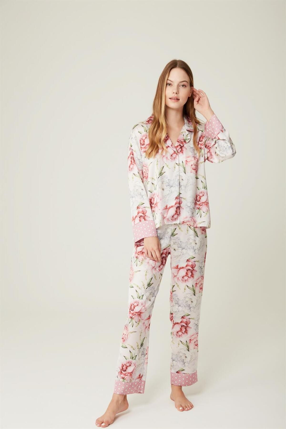 Missdore Sarah-Pink Saten Pijama Takım Pembe