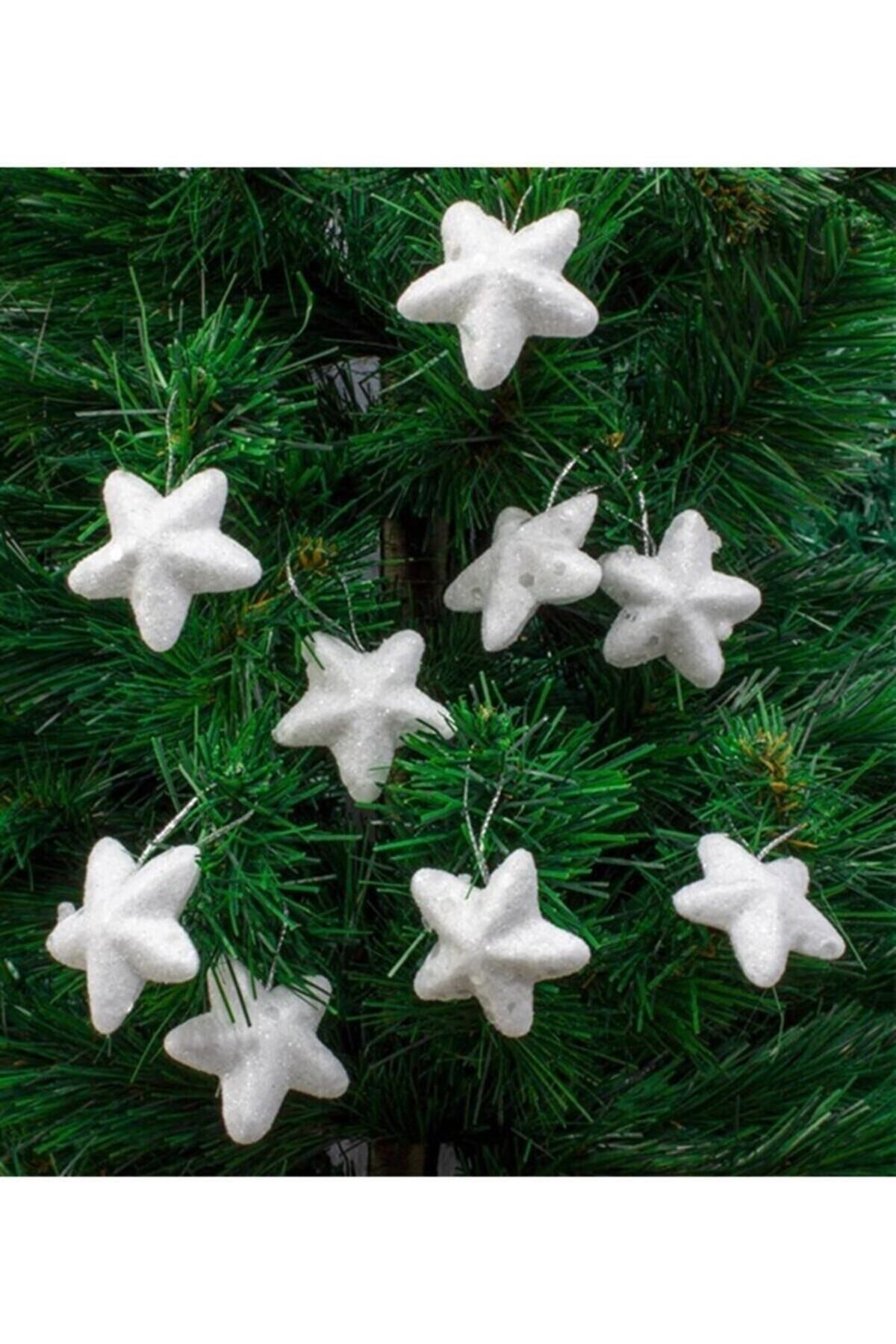 Happyland Yılbaşı Ağacı Süsü 9'lu Yıldız Köpük Süs 3.5 Cm Noel Süsü Beyaz Çam Ağacı Süsü